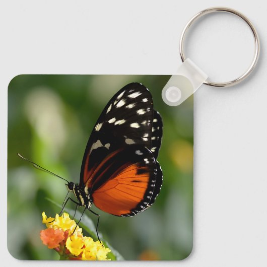 tijger langwerpvlinder op bloem sleutelhanger (Achterkant)