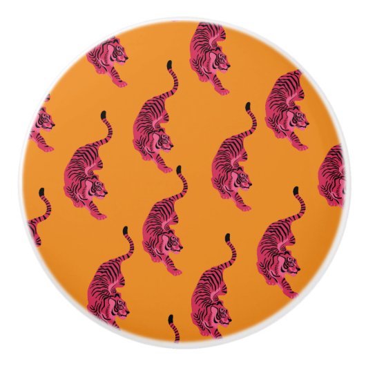 Tijger - Levendig Roze Keramische Knop (Voorkant)