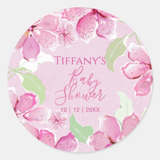Tijger Lilies Clematis Roze | BABY SHOWER Ronde Sticker (Voorkant)