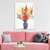 Tijger Lilies Gladioli en Scabious in een blauw Canvas Afdruk (Insitu (Woonkamer))