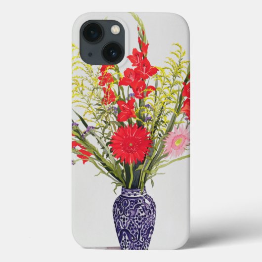 Tijger Lilies Gladioli en Scabious in een blauw Case-Mate iPhone Case (Achterkant)
