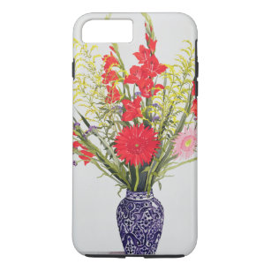 Tijger Lilies Gladioli en Scabious in een blauw Case-Mate iPhone Case