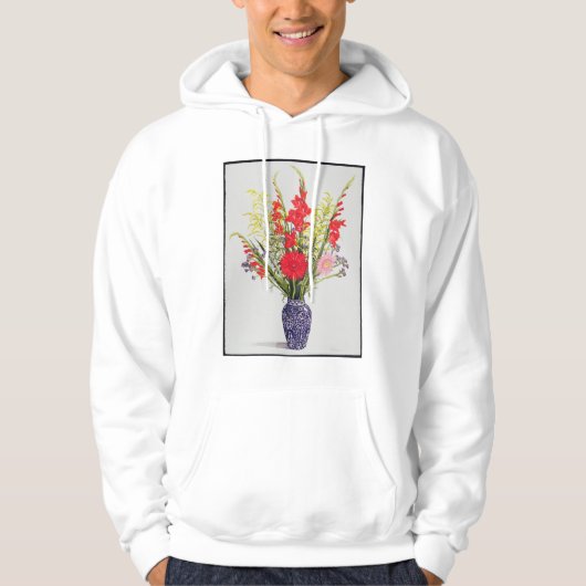 Tijger Lilies Gladioli en Scabious in een blauw Hoodie (Voorkant)