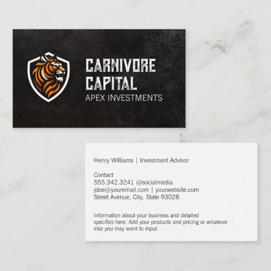 Tijger Logo | Slanke zwarte textuur Visitekaartje (Voorkant / Achterkant)