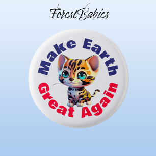Tijger, maak de aarde weer geweldig, Schattigee om Ronde Button 3,2 Cm