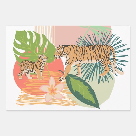 Tijger mam en Baby in het Oerwoud Inpakpapier Vel (Voorkant)