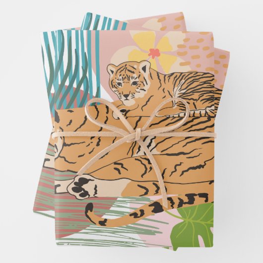 Tijger mam en Baby in het Oerwoud Inpakpapier Vel (In situ)