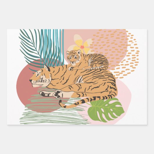 Tijger mam en Baby in het Oerwoud Inpakpapier Vel (Voorkant)