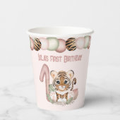 Tijger Meisje Roze 1e Verjaardag Safari Thema Papieren Bekers (Achterkant)