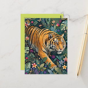 Tijger met Amber Ogen Fantasie Jungle Gebladerte Briefkaart