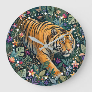Tijger met Amber Ogen Fantasie Jungle Gebladerte Grote Klok