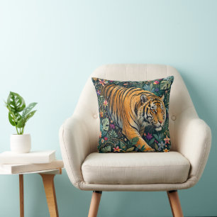 Tijger met Amber Ogen Fantasie Jungle Gebladerte Kussen