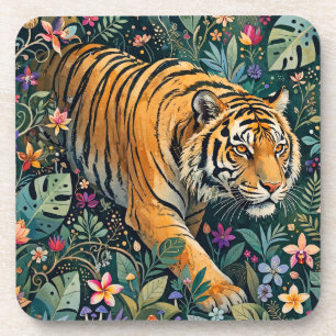 Tijger met Amber Ogen Fantasie Jungle Loof Bier Onderzetter