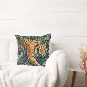 Tijger met Amber Ogen Fantasie Jungle Loof Kussen