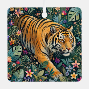 Tijger met Amber Ogen Fantasie Jungle Loof Metalen Ornament