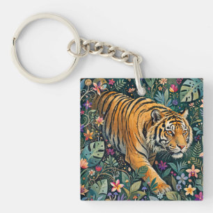 Tijger met Amber Ogen Fantasie Jungle Loof Sleutelhanger