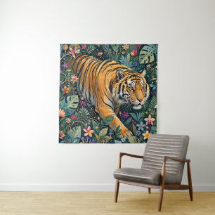 Tijger met Amber Ogen Fantasie Jungle Loof Wandkleed