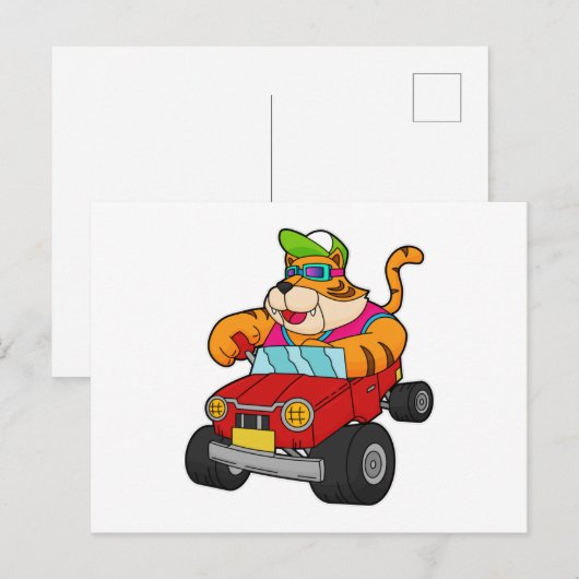 Tijger met auto briefkaart (Voorkant / Achterkant)