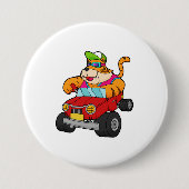 Tijger met auto ronde button 7,6 cm (Voorkant)