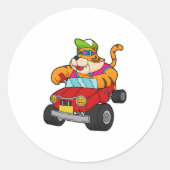 Tijger met auto ronde sticker (Voorkant)