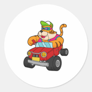 Tijger met auto ronde sticker