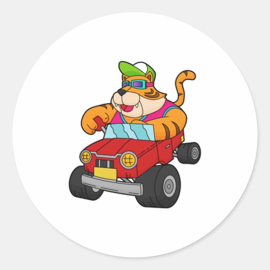 Tijger met auto ronde sticker (Voorkant)