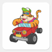 Tijger met auto vierkante sticker (Voorkant)