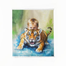 Tijger met baby jongen Tapestry