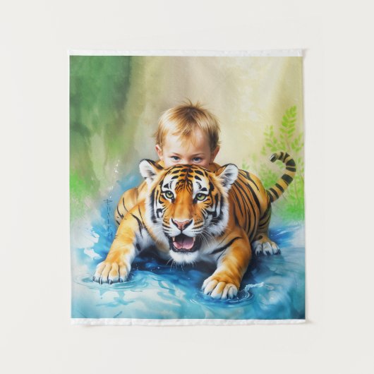 Tijger met baby jongen Tapestry Wandkleed (Voorkant)