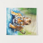 Tijger met baby jongen Tapestry Wandkleed (Voorkant (horizontaal))