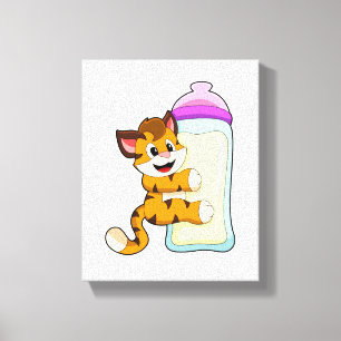 Tijger met Baby melkfles Canvas Afdruk