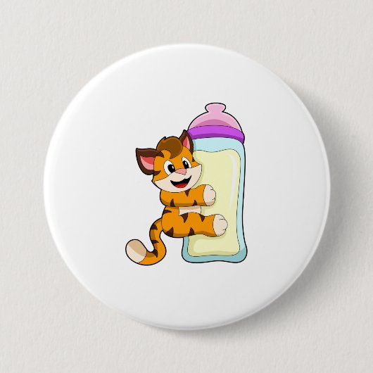 Tijger met Baby melkfles Ronde Button 7,6 Cm (Voorkant)