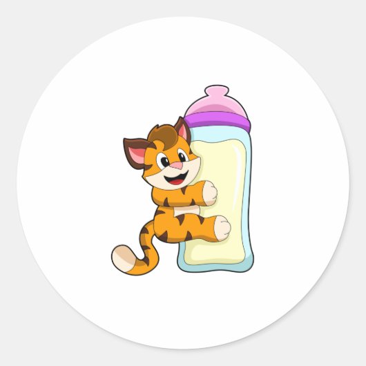 Tijger met Baby melkfles Ronde Sticker (Voorkant)