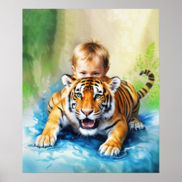 Tijger met baby poster