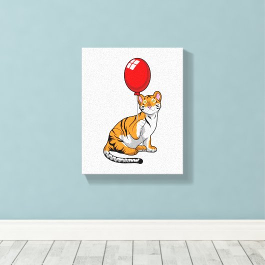 Tijger met ballon canvas afdruk (Insitu (Houten vloer))