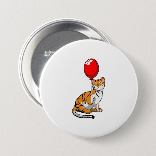 Tijger met ballon ronde button 7,6 cm (Voorkant /achterkant)