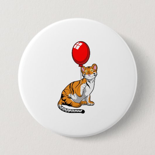 Tijger met ballon ronde button 7,6 cm (Voorkant)