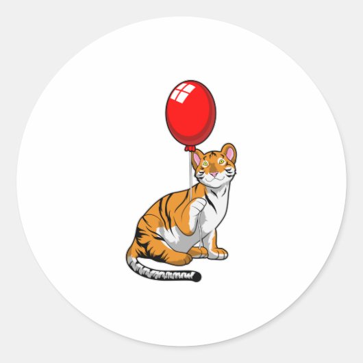 Tijger met ballon ronde sticker (Voorkant)