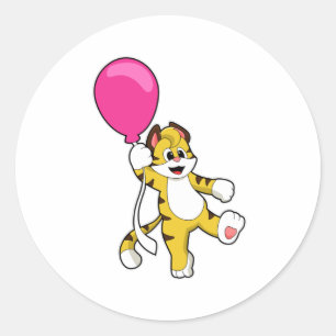 Tijger met ballon ronde sticker