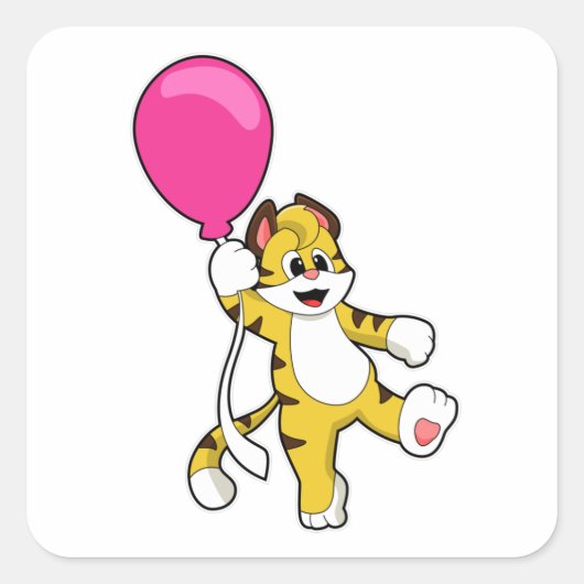 Tijger met ballon vierkante sticker (Voorkant)