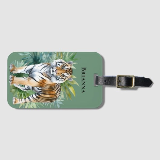 Tijger met bladeren bagagelabel (Voorkant (horizontaal))