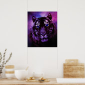 Tijger met blauwe ogen op Paarse achtergrond Poster (Keuken)