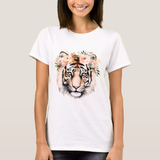 Tijger met Bloemen T-Shirt – Krachtig & Mooie Drui