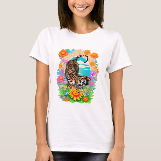  tijger met bloemetjes t-shirt (Voorkant)