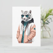Tijger met capuchon Grappig Cool Dier Karakter Kaart (Staand voorkant)