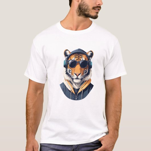 Tijger met capuchon Grappig Cool Dier Karakter T-shirt (Voorkant)
