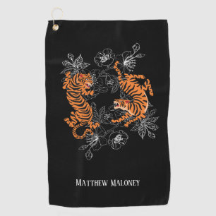 tijger met Cherry Blossom Golf Jouw naam Golfhanddoek