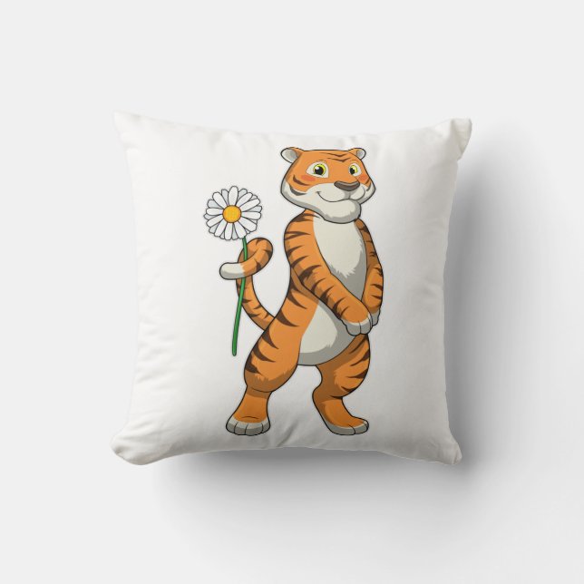 Tijger met Daisy Flower Kussen (Voorkant)