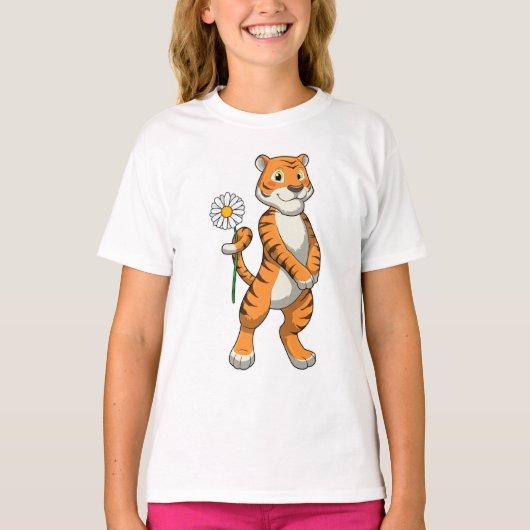 Tijger met Daisy Flower T-shirt (Voorkant)