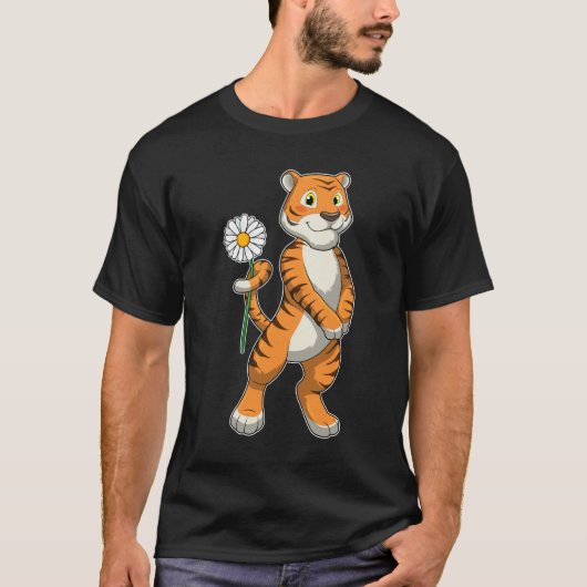 Tijger met Daisy Flower T-shirt (Voorkant)